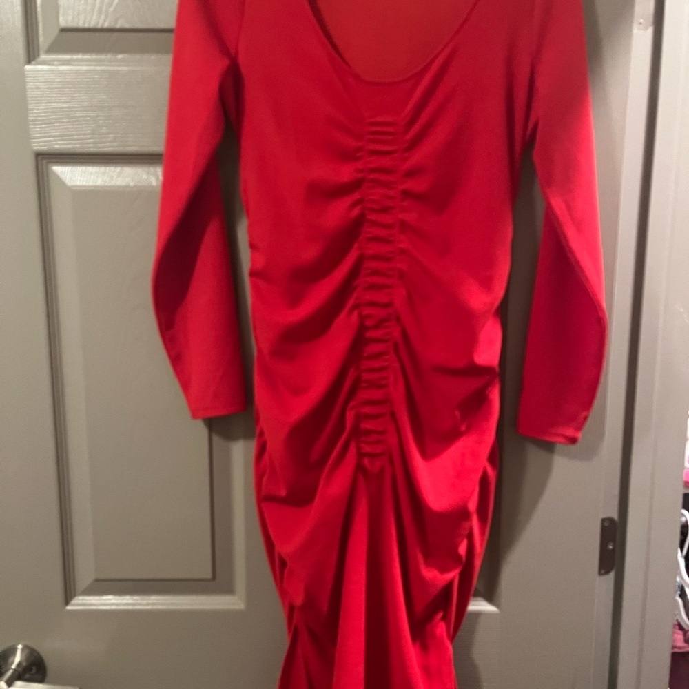 Guess Vibrant Red Long Sleeve Dress